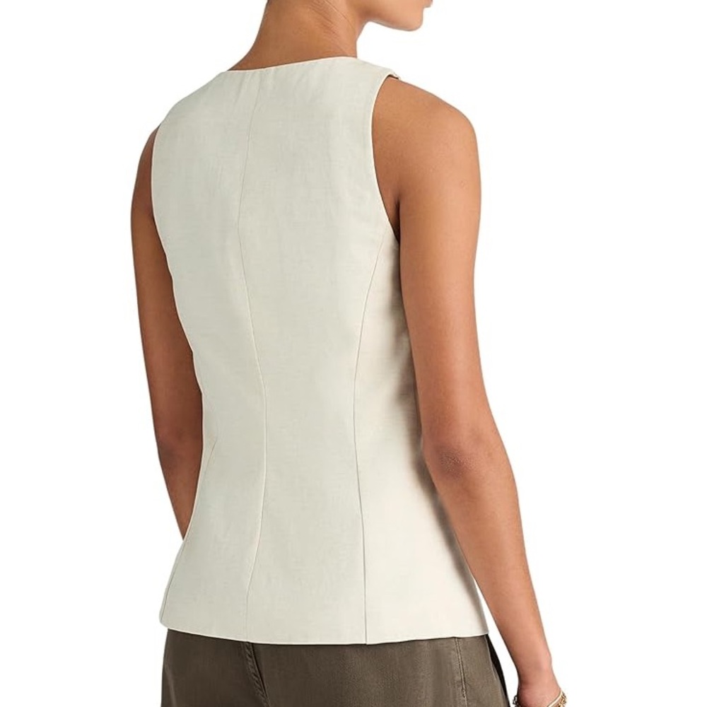 Madewell Crewneck Cutaway Vest in Drapey Twill Cream Linen Blend‎ Size 00 - Picture 5 of 14